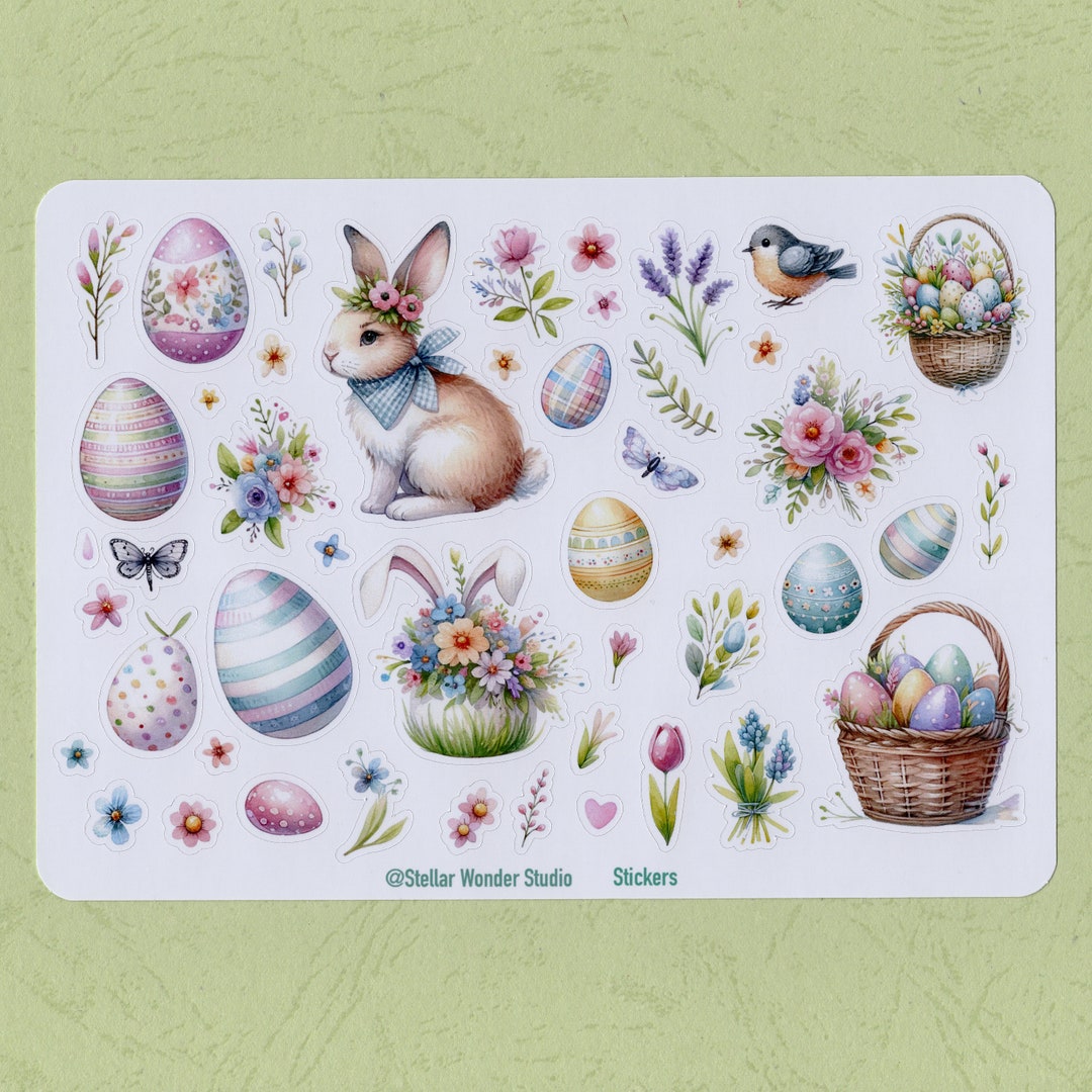 Sticker Sheet - Easter | Bunny | Spring | Garden | Egg | Bird | Friend ...