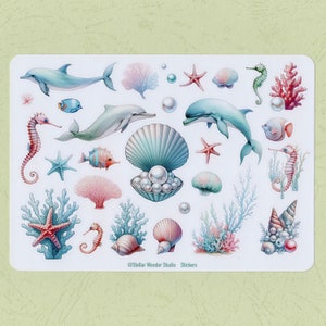 Sticker Bogen ｜ Meereswelt ｜ Delfine ｜ Seepferdchen ｜ Seesterne ｜ Perlen｜ Koralle | Fische｜Tagebuch｜Planer｜Scrapbook｜Laptop｜Geschenk