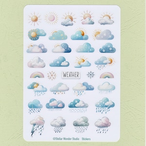 Feuille d'autocollants - Météo | Humeur | Nuage | Soleil | Pluie | Arc-en-ciel | Revue | Agenda | Album | Cadeau