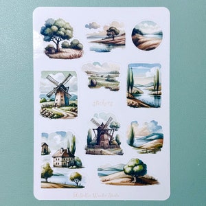 Sticker Bogen - Aquarell Landschaft | dekorieren | Zeitschrift | Planer | Sammelalbum |Geschenk