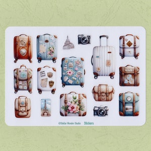 Sticker Bogen - Vintage Koffer | Rucksack | Kamera | Reisen | Fest | Zeitschrift | Planer | Sammelalbum |Geschenk