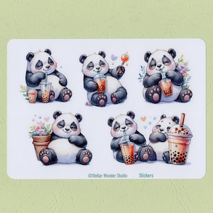 Stickervel - Panda | Boba | Happy Hour | Schattige dieren | Festival | Dagboek | Planner | Plakboek | Cadeau-01