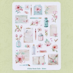 Stickerbogen – Blüten-Notizen: Blühende Buchstaben mit dem Versprechen des Frühlings｜Blume｜Dekoration für Festival｜Journal｜Planer｜Scrapbook｜Gift3-1