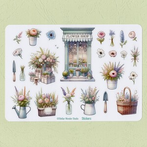 Hoja de calcomanías: Floristería, flores, decoración para festivales, diario, agenda, álbum de recortes, computadora portátil, regalo 03