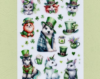 Sticker Bogen - St. Patrick's Day | Kobold | Niedliches Tier | Glücksklee | Grün | Dekorieren | Zeitschrift | Planer | Gästebuch |Geschenk-4