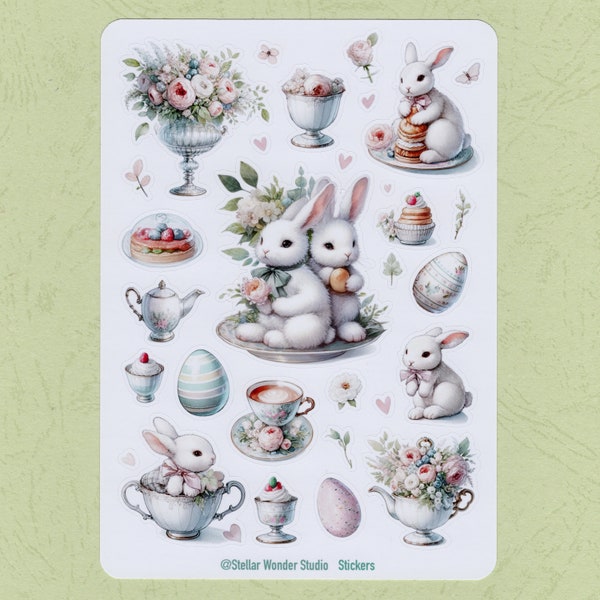 Sticker Sheet - Easter | Happy Party | Bunny | Spring | Garden | Egg | Friend | Flower | Journal | Planner | Diary | Scrapbook |Gift
