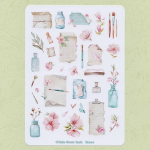 Foglio di adesivi—Note sui fiori: lettere che sbocciano con la promessa della primavera｜Fiore｜Decorazione per la festa｜Diario｜Planner｜Album dei ritagli｜Gift3-3