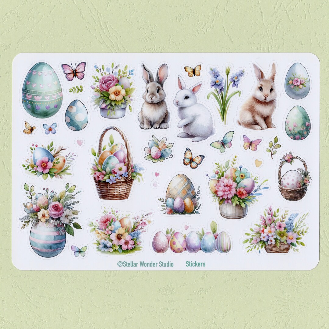 Sticker Sheet - Easter | Bunny | Spring | Garden | Egg | Flower ...
