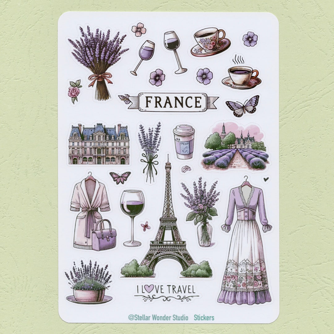 Sticker Sheet - France |travel | Lavender | Eiffel Tower | Wine ...