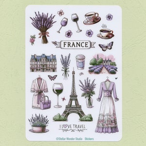 Stickervel - Frankrijk | Reizen | Lavendel | Eiffeltoren | Wijn | Romantiek | Jubileum | Festival | Dagboek | Planner | Plakboek | Cadeau