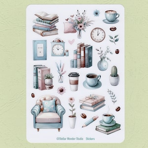 Stickervel - ontspannen lezen: tot rust komen met verhalen｜Boeken｜Koffie｜Bloem｜Liefde｜Festival｜Journaal｜Planner｜Plakboek｜Cadeau