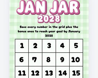 JanJar 2028 Savings Tracker with Zip Wallet | January Sinking Fund | Cash Stuffing Budget Planner