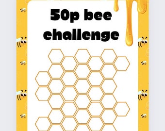 50p Beehive Savings Challenge Tracker, Laminated A6 Budget Wallet