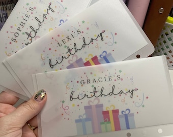 personalised Birthday trackers and Vellum Wallets, Cash Stuffing, Budgeting