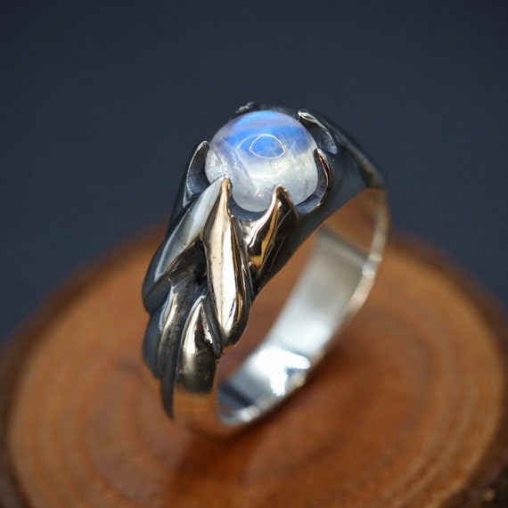 ハンドメイド925シルバームーンストーンリング：ユニセックス