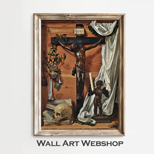 A Trompe L'oeil Vanitas Still Life With A Bronze Crucifix | PRINTABLE Digital Downloadable Art | Wall Art Webshop