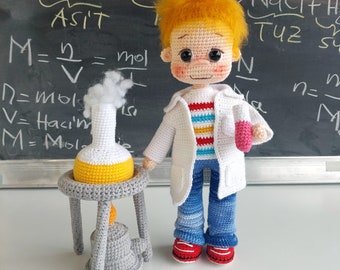 Amigurumi, Pdf Pattern, Boy Doll, Handmade, Printable Pdf, İnstant Download, Teacher Gifts ,Crochet  Chemistry, Science Doll, Diy, Craft,