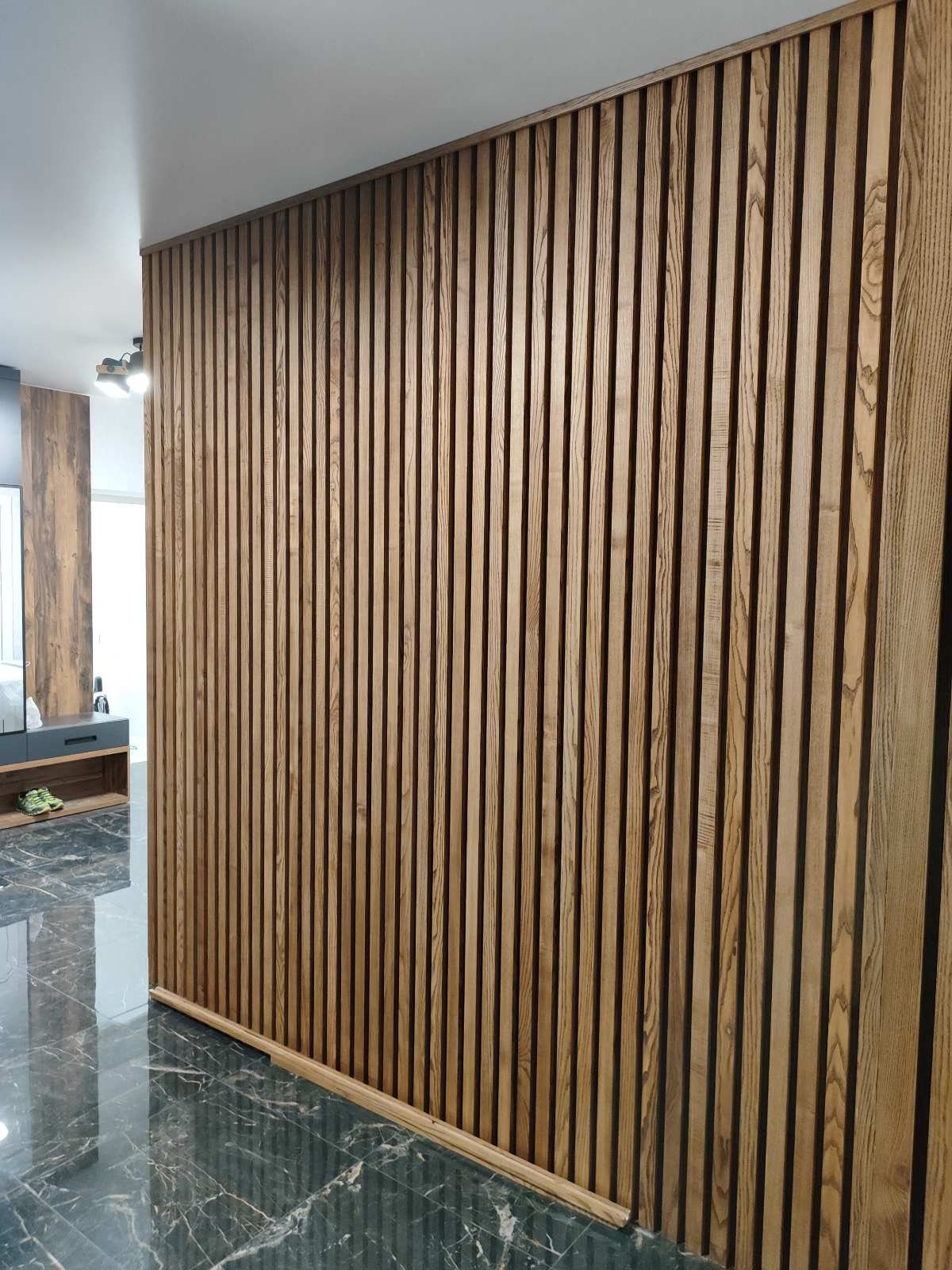 Natural Wood Slats , Decorative Slats Made of Ash on the Wall , Wood