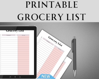 Grocery List, Food Shopping, Grocery Template, Printable Grocery Planner, Kitchen Organizer, Instant Download