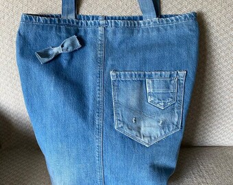 Sac en denim upcyclé, sac à bandoulière en jeans recyclé, sac à main en denim bleu réutilisé