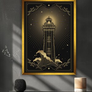 Cuadro sobre lienzo de faro, cuadro mural con cartas del tarot, decoración psíquica para el hogar, obra de arte moderna, arte mural, regalo para el hogar, cuadro sobre lienzo listo para colgar