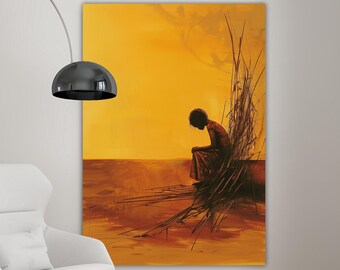 African Child Canvas Painting, Famine Wall Painting, African Home Decor, Modern Artwork, Modern Wall Art, Ready to Hang Canvas Painting