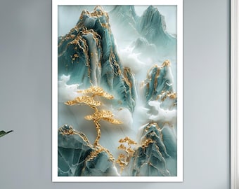 Abstract Mountain Landscape Canvas Painting, Wall Painting, Gold Home Decor, Modern Artwork, Wall Art, Gift, Ready to Hang Canvas Painting