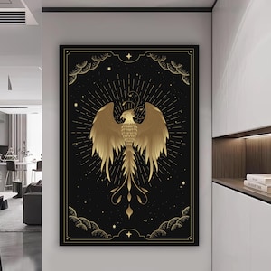 Cuadro sobre lienzo de Fénix del Tarot, cuadro mural con cartas del Tarot, decoración psíquica para el hogar, obra de arte moderna, arte mural moderno, cuadro sobre lienzo listo para colgar