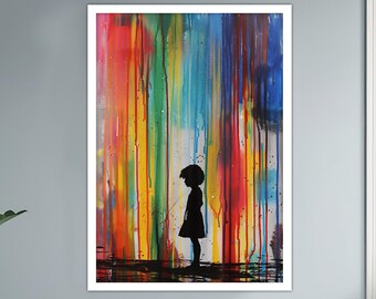Child Banksy Canvas Painting, Colorful Wall Painting, Banksy Home Decor, Modern Artwork, Wall Art, Home Gift, Ready to Hang Canvas Painting