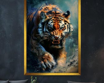 Angry Tiger Canvas Painting, Tiger Wall Painting, Tiger Home Decor, Modern Artwork, Wall Art, Home Gift, Ready to Hang Canvas Painting