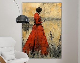 Lady in Red Dress Having Red Wine Picture Print on Framed Canvas Wall Art -  Etsy