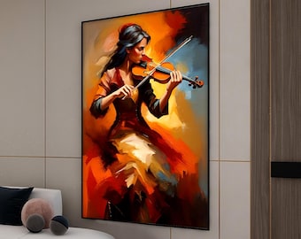 Woman Playing the Violin Canvas Painting, Colorful Wall Painting, Musician Home Decor, Artwork, Wall Art, Gift,Ready to Hang Canvas Painting