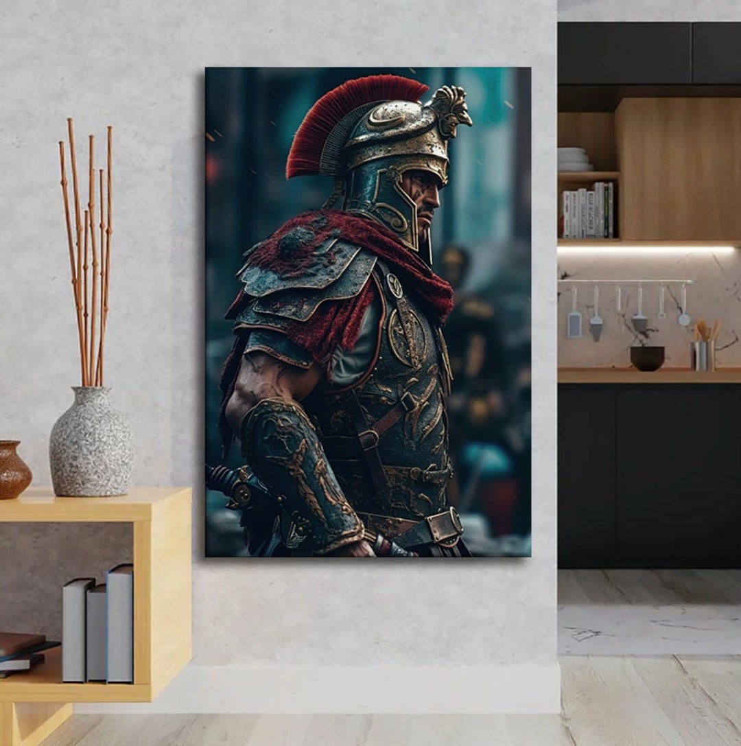 Gladiator Design Canvas, Spartan Soldier Design Poster, Muscular Man