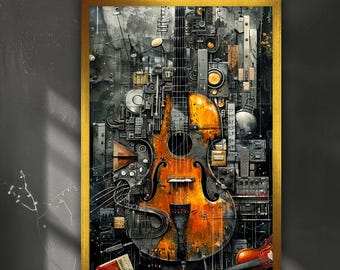 Pintura em tela de violão, pintura de parede de músico, decoração musical para casa, arte moderna, arte de parede moderna, presente para casa, pintura em tela pronta para pendurar