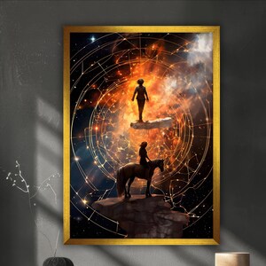 Canvas schilderij paard astrologie, sterrenbeeld muurschildering, decor astrologie interieur, kunstwerk, moderne muurkunst, klaar om op te hangen canvas schilderij