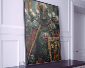 Cuadro sobre lienzo de caballero, cuadro de pared cristiano, decoración del hogar de caballero, obra de arte moderna, arte de pared moderno, regalo, cuadro sobre lienzo listo para colgar