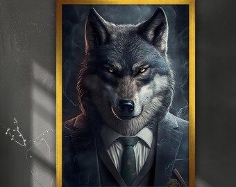 Boss Wolf Canvas Painting, Boss Wall Painting, Wolf Home Decor, Modern Artwork, Modern Wall Art, Home Gift, Ready to Hang Canvas Painting