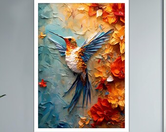 Pintura abstracta sobre lienzo con pájaros, pintura colorida para pared, decoración del hogar con pájaros, obra de arte moderna, arte de pared moderno, regalo, pintura sobre lienzo lista para colgar