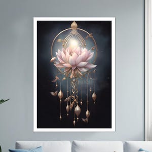 Pintura em tela de flor de lótus, pintura de parede de cartão esotérico, decoração psíquica para casa, arte moderna, arte de parede, presente, pintura em tela pronta para pendurar