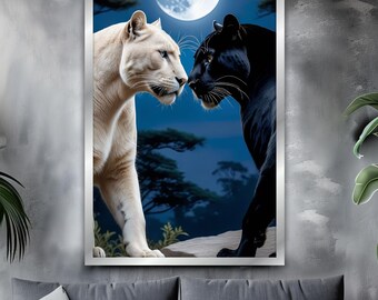 Black and White Panther Canvas Painting, Animal Wall Painting, Panther Home Decor, Modern Artwork, Wall Art, Ready to Hang Canvas Painting