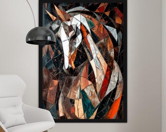 Cubism Horse Canvas Painting, Animal Wall Painting, Horse Home Decor, Modern Artwork, Modern Wall Art, Gift, Ready to Hang Canvas Painting