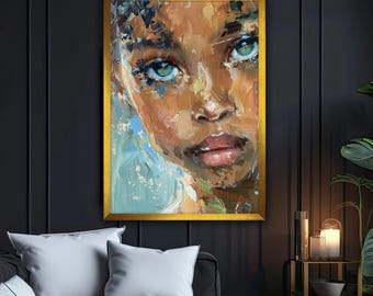 Cuadro sobre lienzo de un niño africano, cuadro colorido para pared, decoración africana para el hogar, obra de arte, arte moderno para pared, regalo, cuadro sobre lienzo listo para colgar
