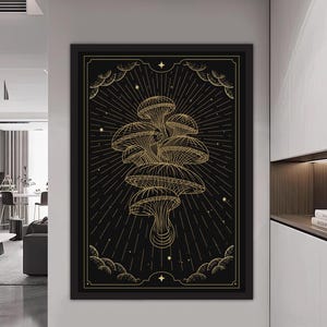 Pintura em tela de cogumelo de tarô, pintura de parede de cartas esotéricas, decoração psíquica para casa, arte, arte de parede, presente, pintura em tela pronta para pendurar