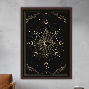 Pintura en lienzo de astrología, pintura mural de cartas del tarot, decoración psíquica para el hogar, obra de arte moderna, arte mural moderno, pintura en lienzo lista para colgar