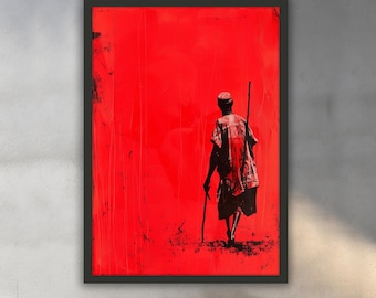 Pintura africana sobre lienzo, pintura mural de color rojo, decoración africana para el hogar, obra de arte moderna, arte mural moderno, regalo, pintura sobre lienzo lista para colgar