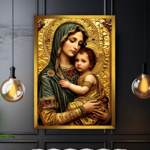 Holy Mary and Baby Jesus Canvas Painting, Christian Wall Painting, Christian Home Decor, Modern Artwork, Ready to Hang Canvas Painting