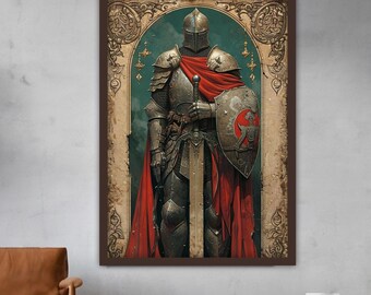 Cuadro sobre lienzo de caballero, cuadro de pared cristiano, decoración del hogar de caballero, obra de arte moderna, arte de pared moderno, regalo, cuadro sobre lienzo listo para colgar