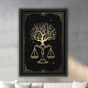 Cuadro en lienzo de Tarot Libra, cuadro mural de cartas esotéricas, decoración psíquica para el hogar, obra de arte moderna, arte mural, regalo, cuadro en lienzo listo para colgar