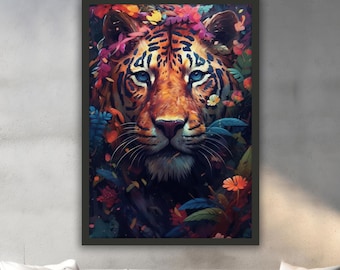 Colorful Tiger Canvas Painting, Tiger Wall Painting, African Home Decor, Modern Artwork, Wall Art, Home Gift, Ready to Hang Canvas Painting