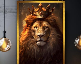 The Lion Canvas Painting, King of the Jungle Wall Painting, Luxury Home Decor, Modern Artwork, Wall Art, Gift, Ready to Hang Canvas Painting